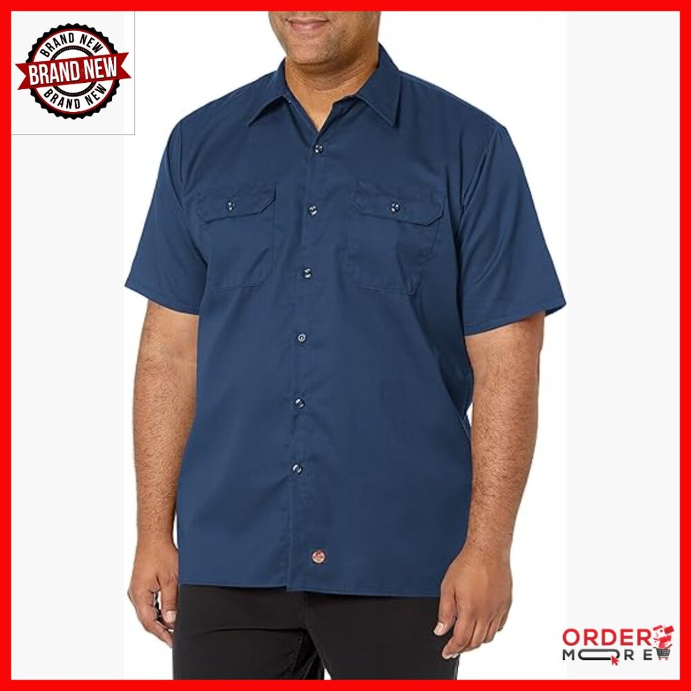 Men's Utility Work Shirt Short Sleeve Button Down Polyester Cotton